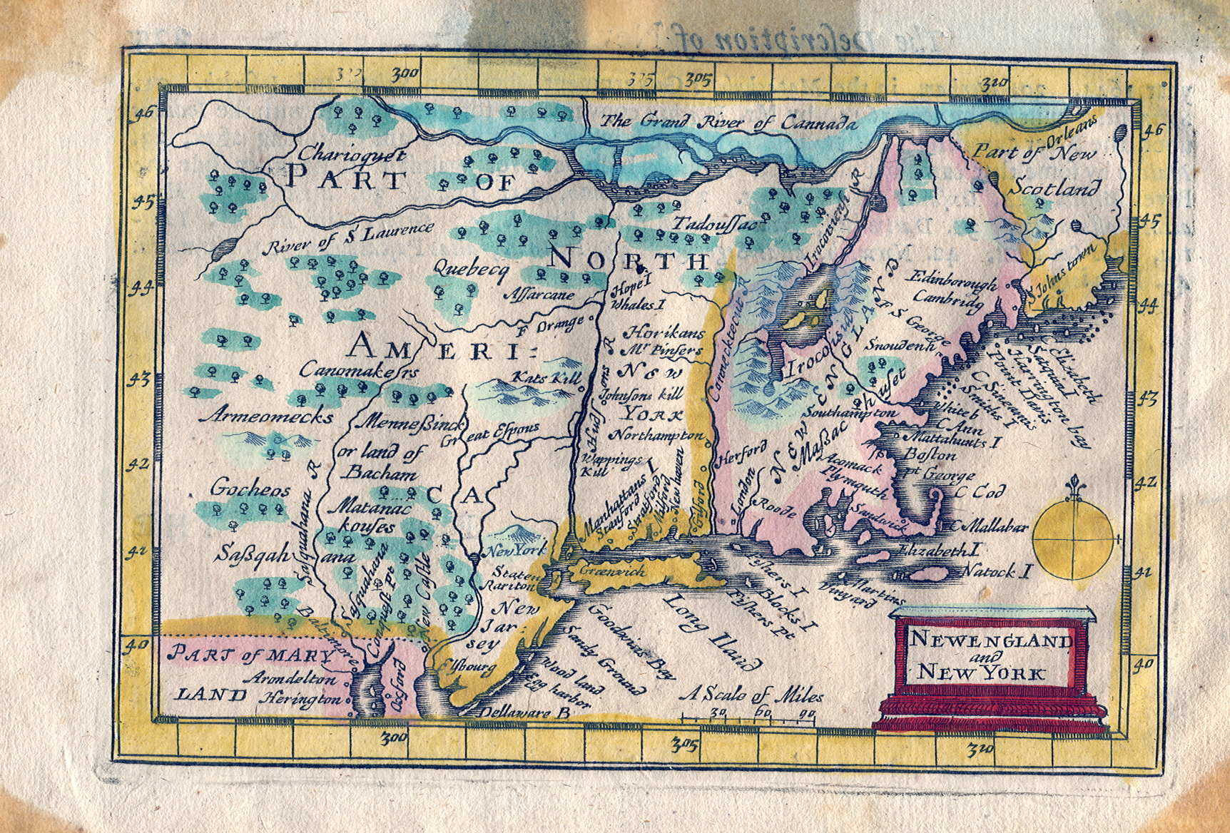 John Speed Reproduced 1676 Map Of New England and New York