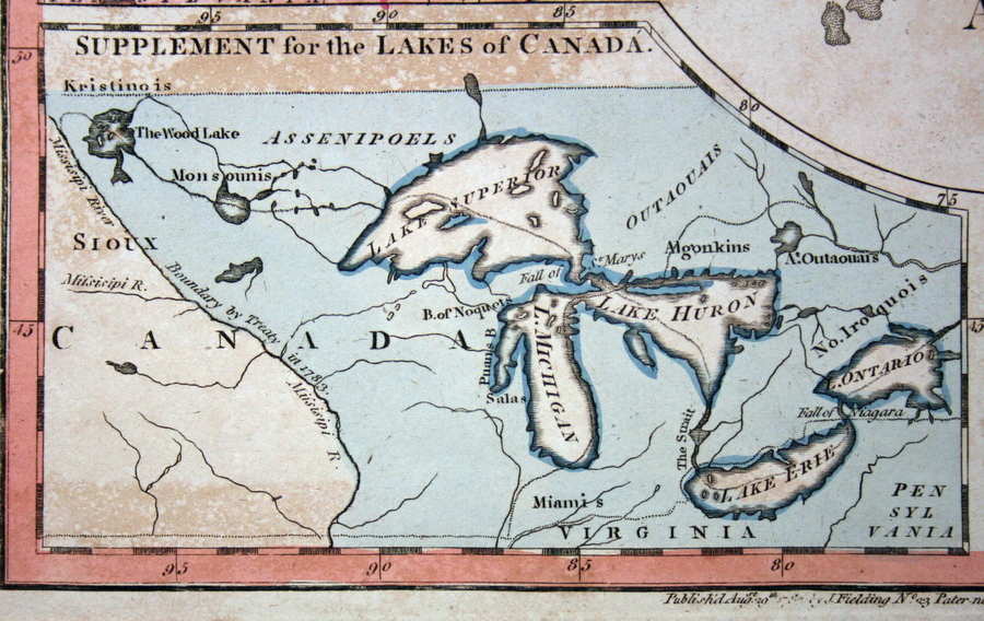 An inset titled "Supplement for the Lakes of Canada" shows the Great Lakes 