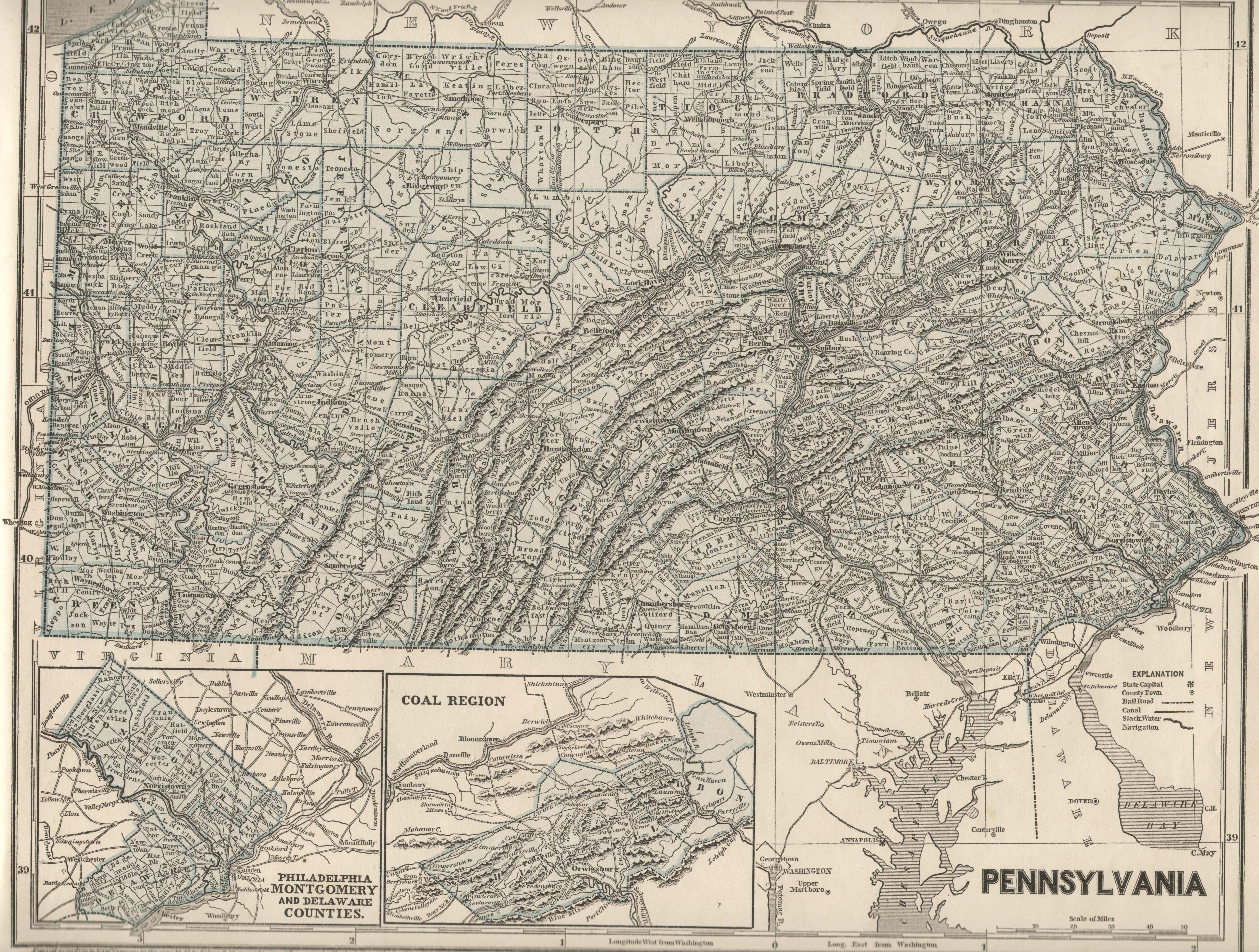 HUGE 1839 PA NJ Map NORTHUMBERLAND COLUMBIA CARBON County Pennsylvania HISTORY 